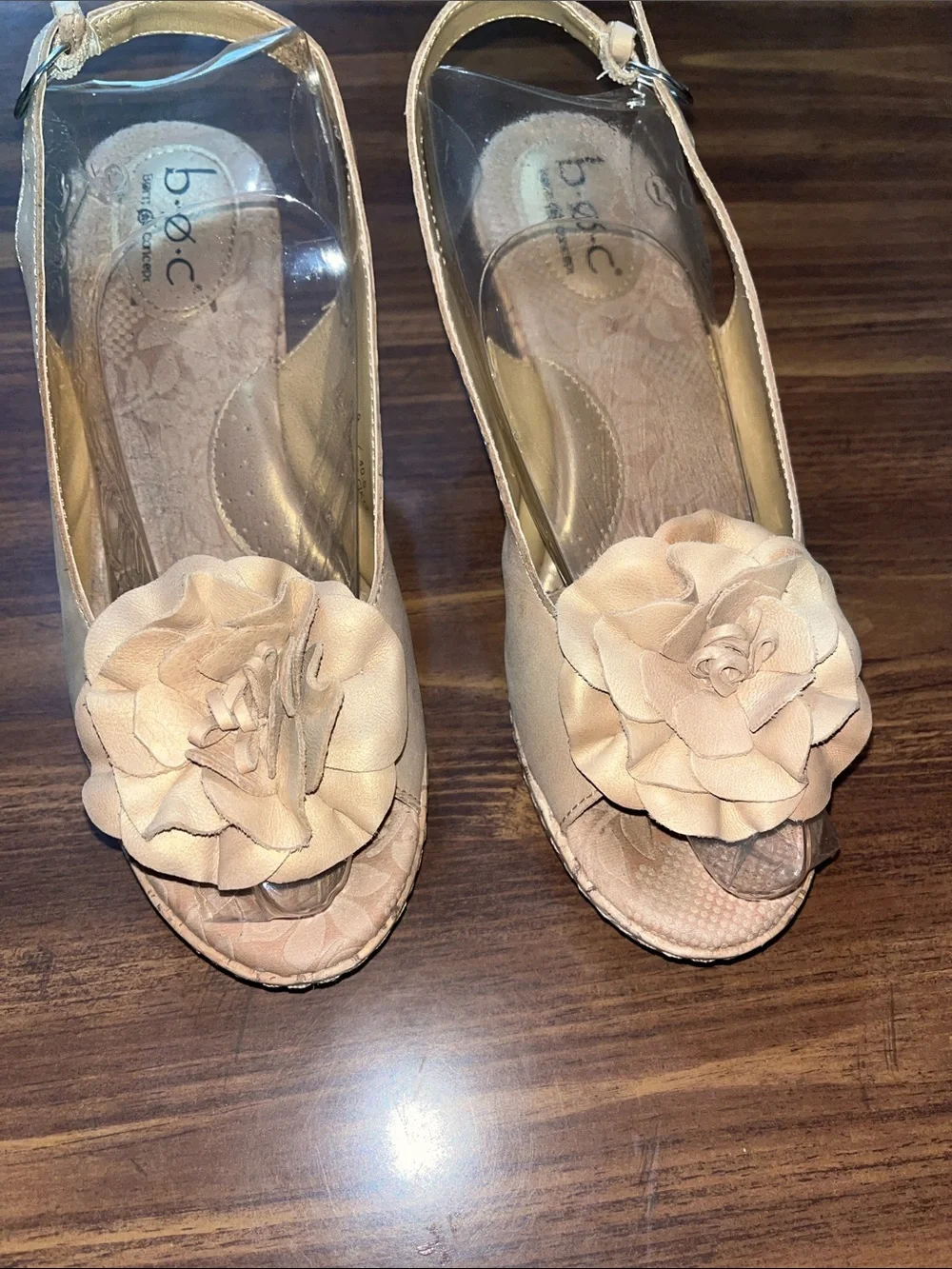 b.o.c. Nude Beige Floral Slingback Cork Wedges size 9